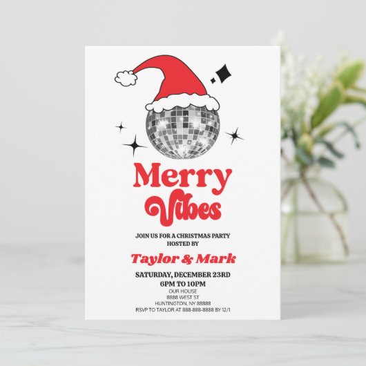 Disco Ball Santa Hoed Retro Kerstmis Feest Kaart (Staand voorkant)