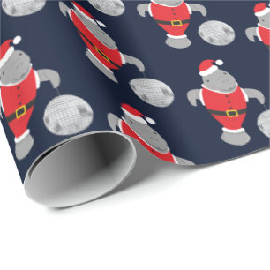 Disco Ball Santa Manatee Kerstmis Cadeaupapier