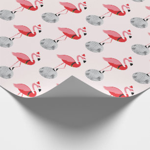 Disco Ball Santa Pink Flamingo Kerstmis Cadeaupapier