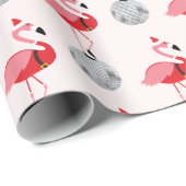 Disco Ball Santa Pink Flamingo Kerstmis Cadeaupapier (Rol Hoek)