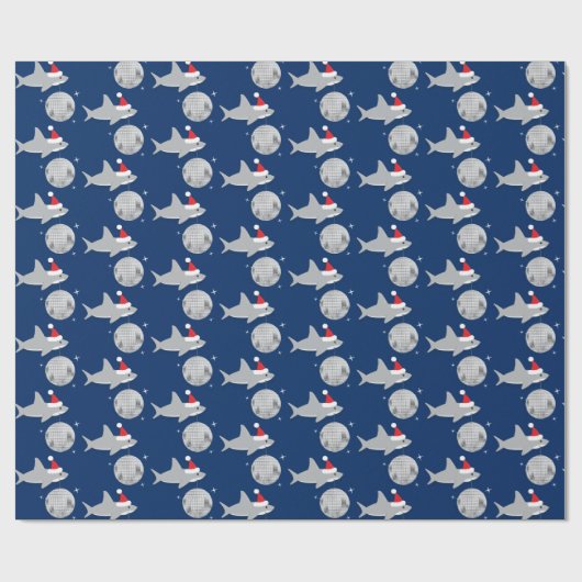 Disco Ball Shark Santa Hat Kerstmis Cadeaupapier (Vlak)