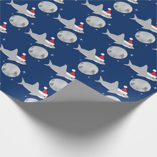 Disco Ball Shark Santa Hat Kerstmis Cadeaupapier (Hoek)