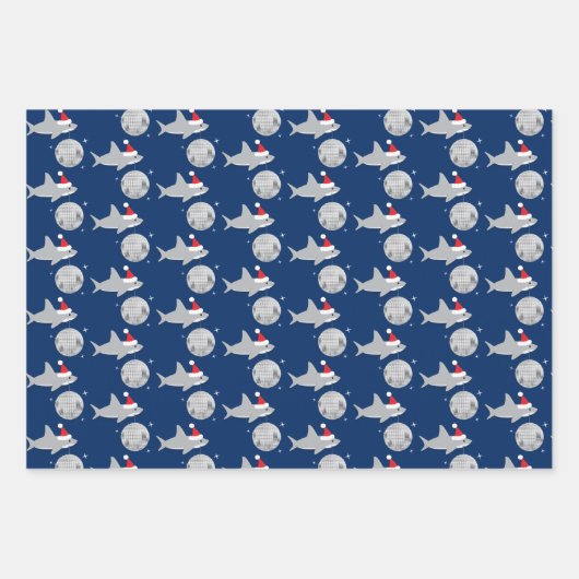 Disco Ball Shark Santa Hat Kerstmis Inpakpapier Vel (Voorkant)