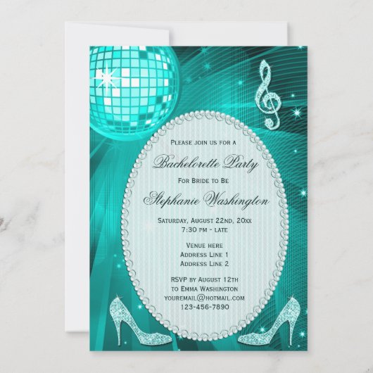 Disco Ball Sparkle Heels Blauwgroen Bachelorette P Kaart (Achterkant)