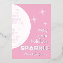Disco Ball Sparkle Silver Foil Vakantie Kaart Roze