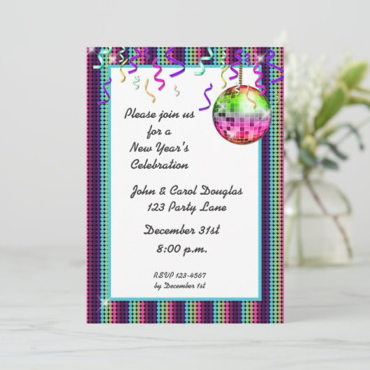 Disco Ball Stippen Invitation Kaart (Staand voorkant)