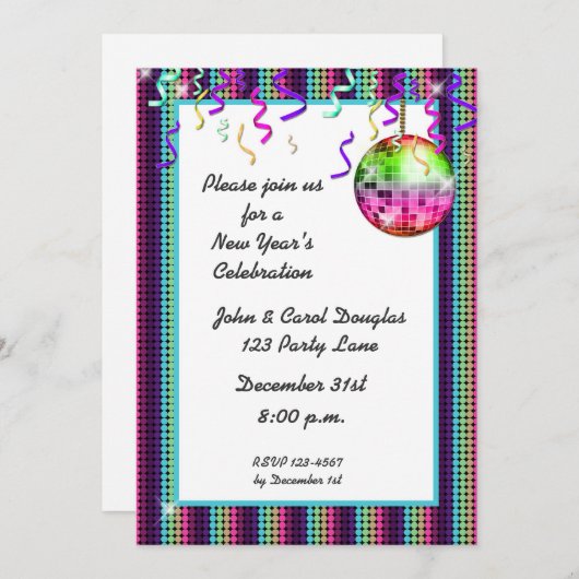 Disco Ball Stippen Invitation Kaart (Voorkant / Achterkant)