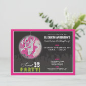 Disco Ball Sweet 16 Birthday Party Invite (roze) Kaart (Staand voorkant)