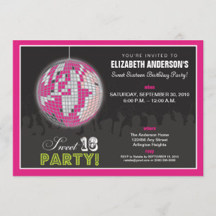 Disco Ball Sweet 16 Birthday Party Invite (roze) Kaart
