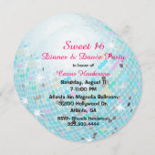Disco Ball Sweet 16 Party Invitation Kaart (Voorkant / Achterkant)