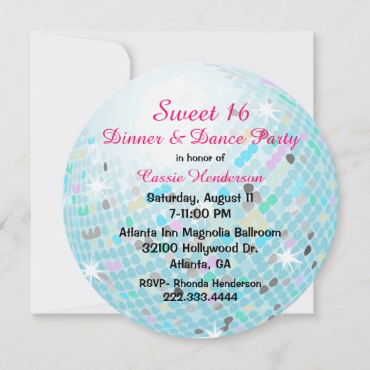 Disco Ball Sweet 16 Party Invitation Kaart (Voorkant)