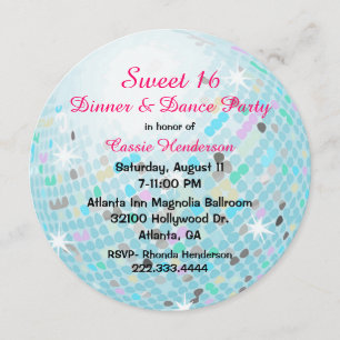 Disco Ball Sweet 16 Party Invitation Kaart