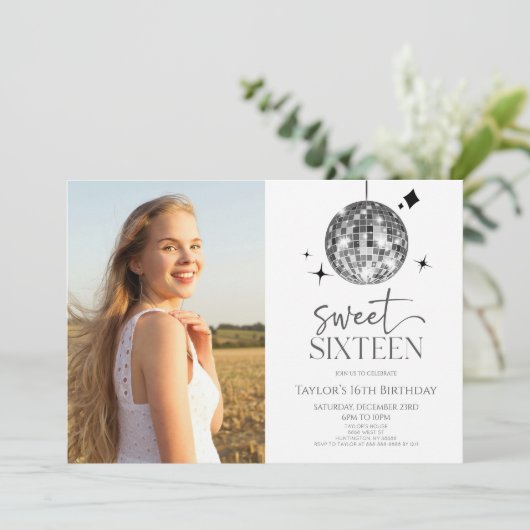 Disco Ball Sweet Zestien 16e Verjaardagsfeestje Kaart (Staand voorkant)