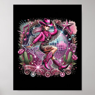 Disco Ball Tattoo Roze Cowboy Cowgirl Poster