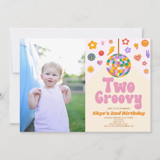 Disco Ball Two Groovy Afbeelding 2e verjaardagsfee Kaart (Voorkant)