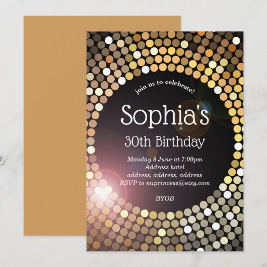 disco ball , uitnodiging voor glitter - verjaardag (Voorkant / Achterkant)