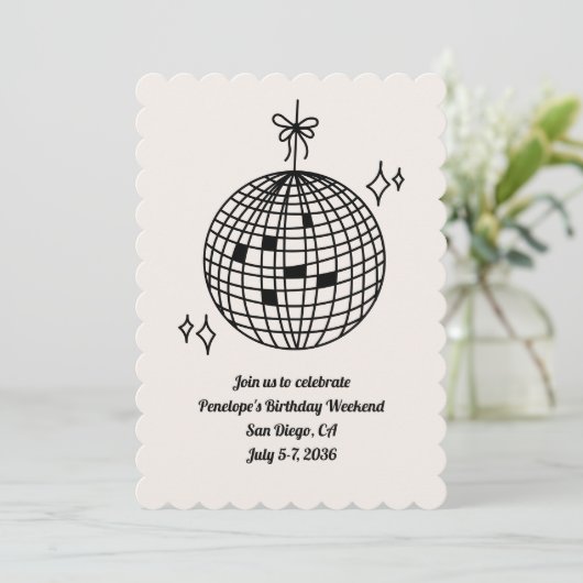 Disco Ball Verjaardagsfeestje Weekend Uitnodiging (Staand voorkant)