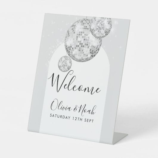 Disco Ball Verlovingsfeest Reclamebord Met Voetstuk (Voorkant)