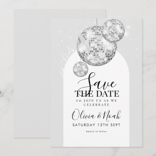 Disco Ball Verlovingsfeest Save The Date (Voorkant / Achterkant)