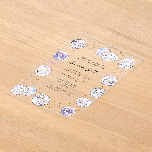 Disco Ball Waterverf Verjaardagsfeest Acryl Uitnodigingen (Laagn)