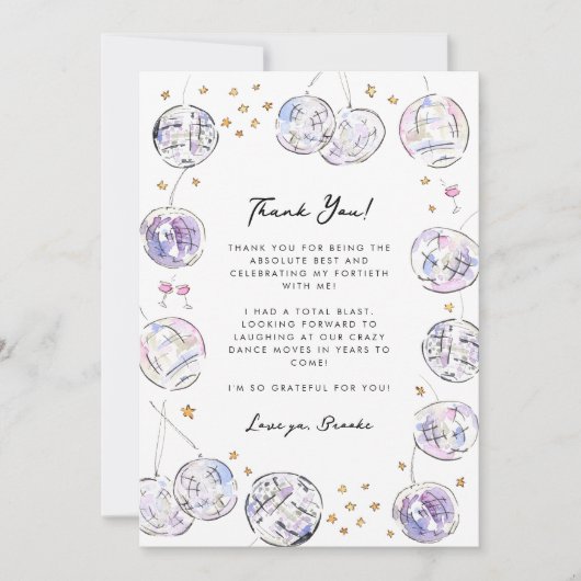 Disco Ball Waterverf Verjaardagsfeest Bedankkaart (Voorkant)