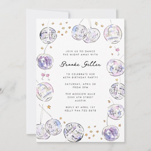 Disco Ball Waterverf Verjaardagsfeest Kaart (Voorkant)