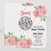 Disco Ball Wedding Invitations Pink Floral Kaart (Voorkant / Achterkant)