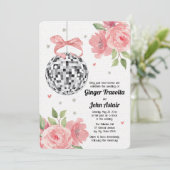 Disco Ball Wedding Invitations Pink Floral Kaart (Staand voorkant)
