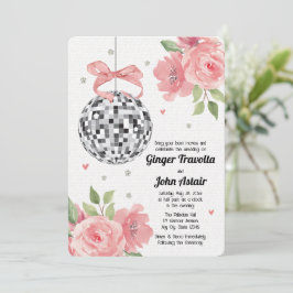 Disco Ball Wedding Invitations Pink Floral Kaart