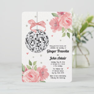 Disco Ball Wedding Invitations Pink Floral Kaart