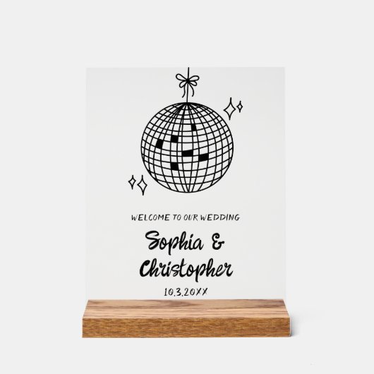 Disco Ball Welkom bij onze bruiloft acryl teken Acryl Bord (Voorkant)