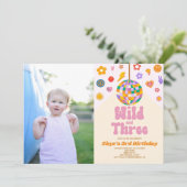 Disco Ball Wild en drie foto 3e verjaardagsfeestje Kaart (Staand voorkant)