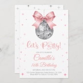 Disco ball with pink bow girl birthday  kaart (Voorkant / Achterkant)