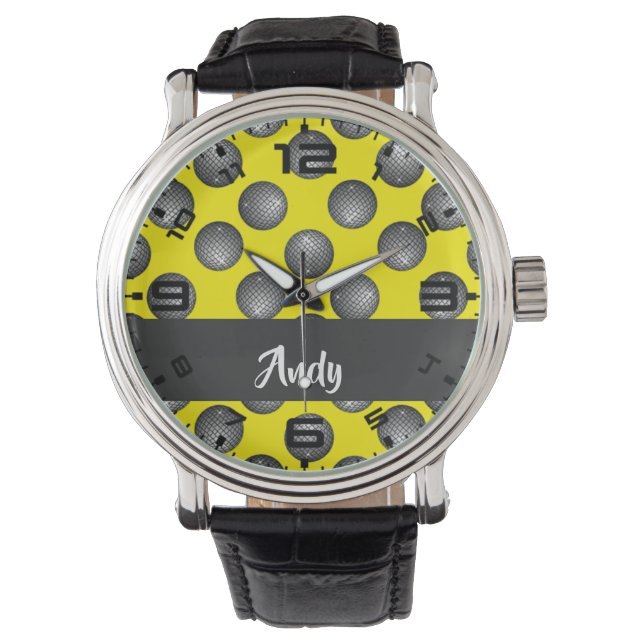 Disco ball yellow patroon horloge (Voorkant)