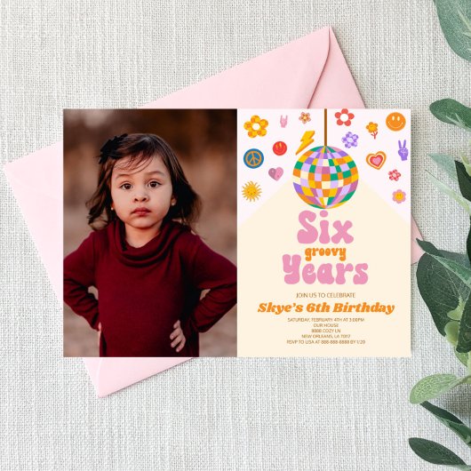 Disco Ball Zes Groovy Jaren 6e Verjaardagsfeest Kaart