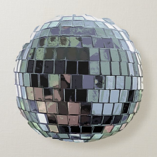 Disco Ball - Zilver Rond Kussen (Voorkant)