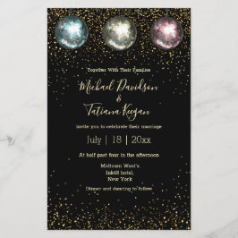 disco ballen zwart goud chic trouwkaart flyer