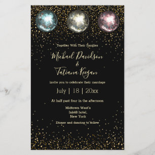 disco ballen zwart goud chic trouwkaart flyer