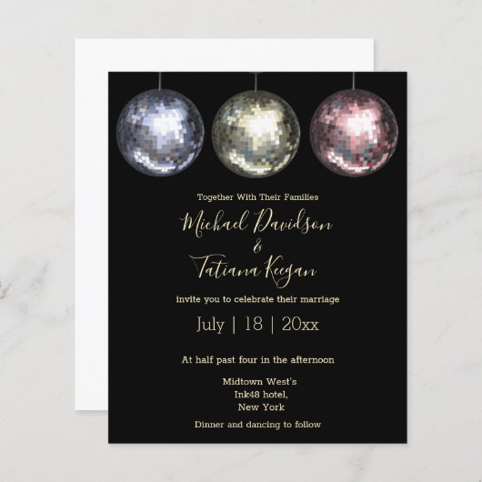 disco balletjes glitters trouwuitnodiging (Voorkant / Achterkant)