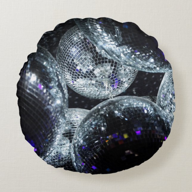 Disco Balls: Donkere feestsfeer Rond Kussen (Voorkant)