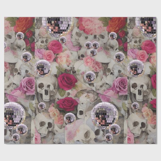 Disco Balls! Schedels en Rozen Cadeaupapier (Vlak)
