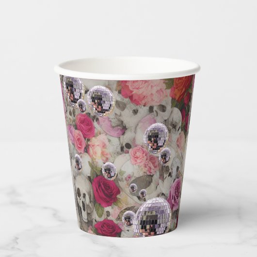 Disco Balls Skulls en Rozen Papieren Bekers (Voorkant)