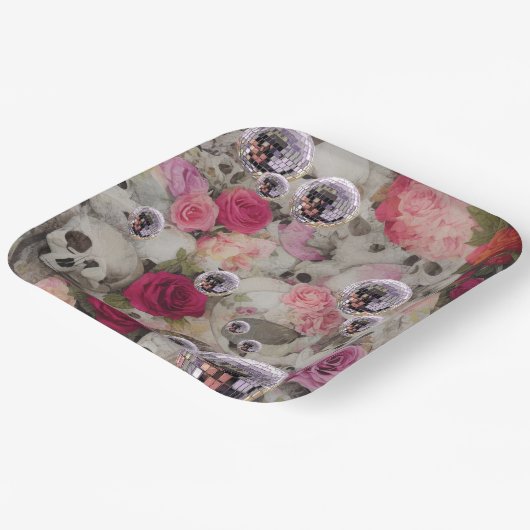 Disco Balls Skulls en Rozen Papieren Bordje (Gebogen)