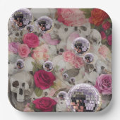 Disco Balls Skulls en Rozen Papieren Bordje (Voorkant)