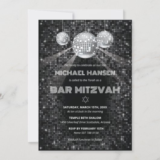 Disco Bar Mitzvah uitnodiging dansfeest (Voorkant)