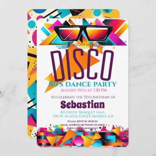 Disco Birthday Party Kaart (Voorkant / Achterkant)