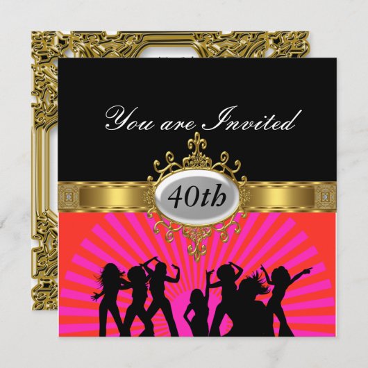 Disco Black Birthday Party Glamor Invitation Kaart (Voorkant / Achterkant)