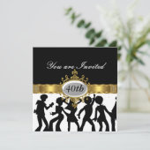 Disco Black Birthday Party Glamor Invitation Kaart (Staand voorkant)