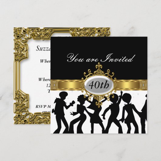 Disco Black Verjaardagsfeest Glamour Uitnodiging (Voorkant / Achterkant)