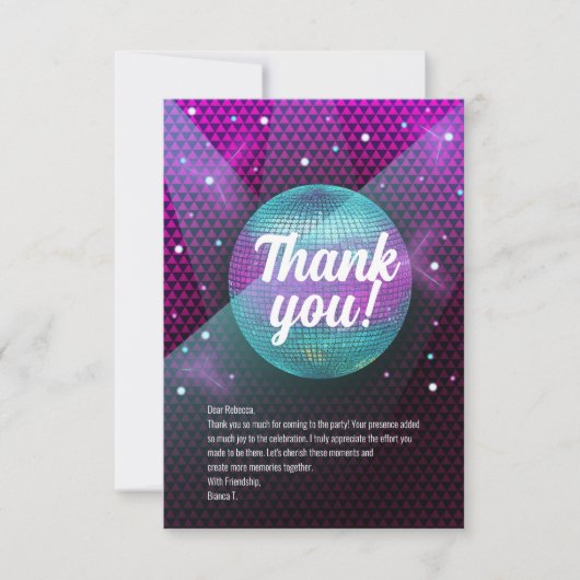 Disco Blowout Paarse en roze verjaardagsfeestje Bedankkaart (Voorkant)